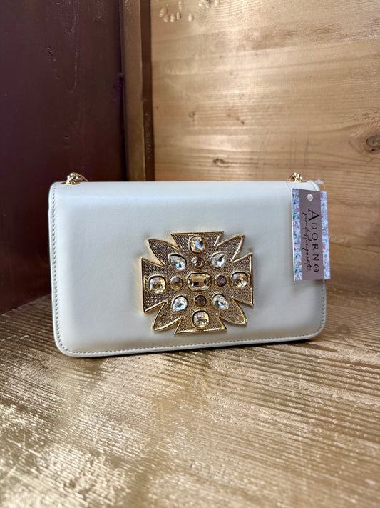 Design e artigianato: Borse artigianali in vera pelle pieno fiore con inserti in cristalli Swarovski.